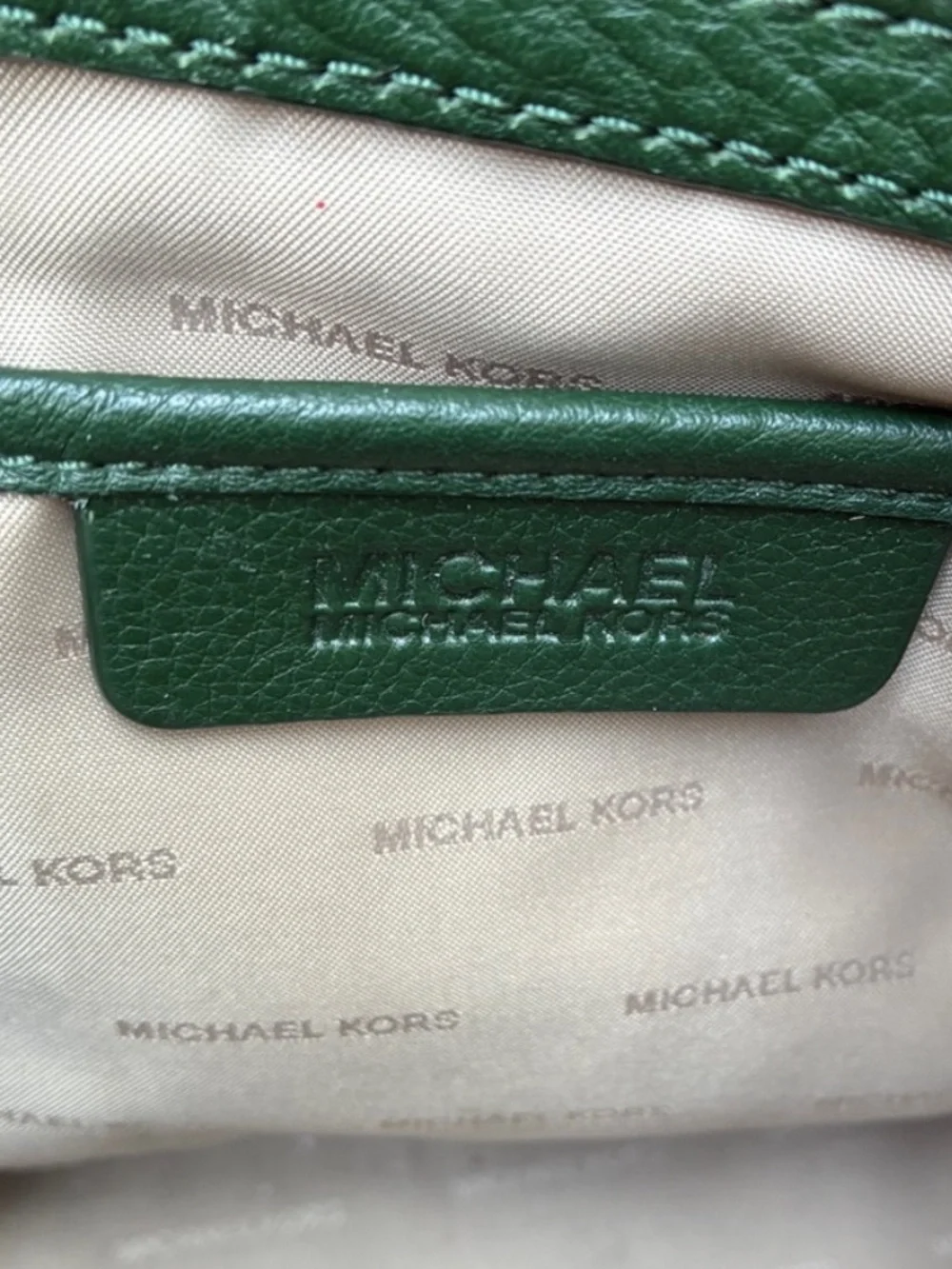 Michael Kors Green Leather Medium Tote with Tan Straps